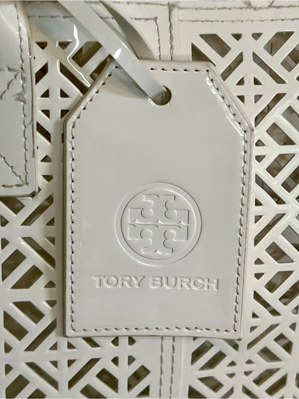 Tory Burch White PVC Laser-Cut Tote Bag